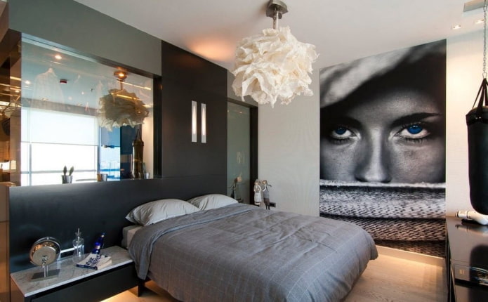 3d wallpaper with the image of a girl in the interior of the bedroom
