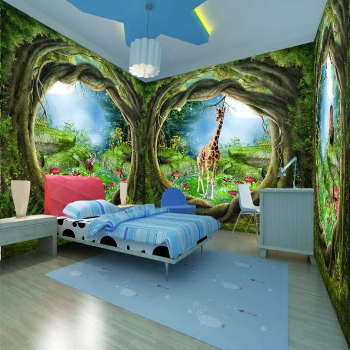 3d wallpaper in the interior of the nursery