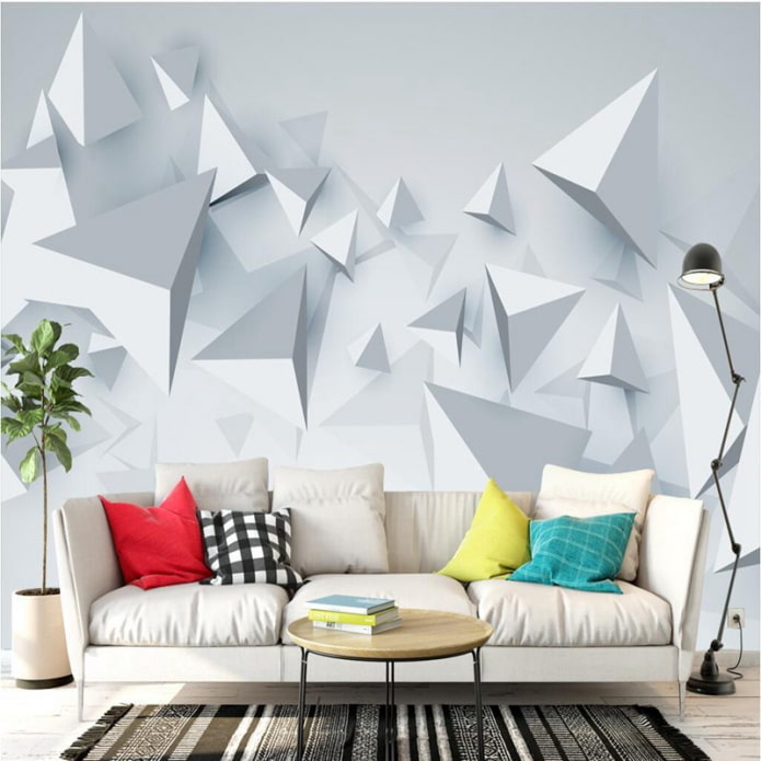 3d wallpaper with geometry in the interior of the living room