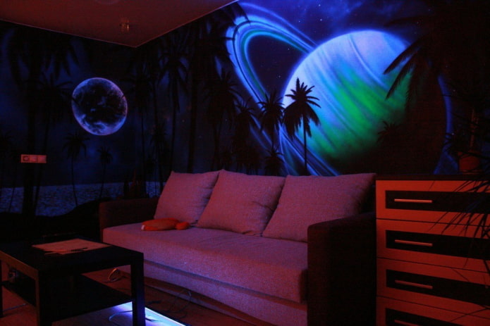 fluorescent 3D wallpaper sa interior