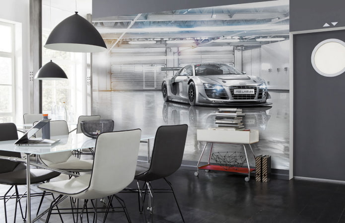 3d wallpaper with a car in the dining room