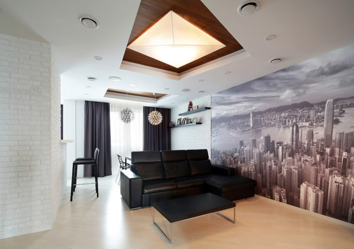 wall mural depicting the city in the living room
