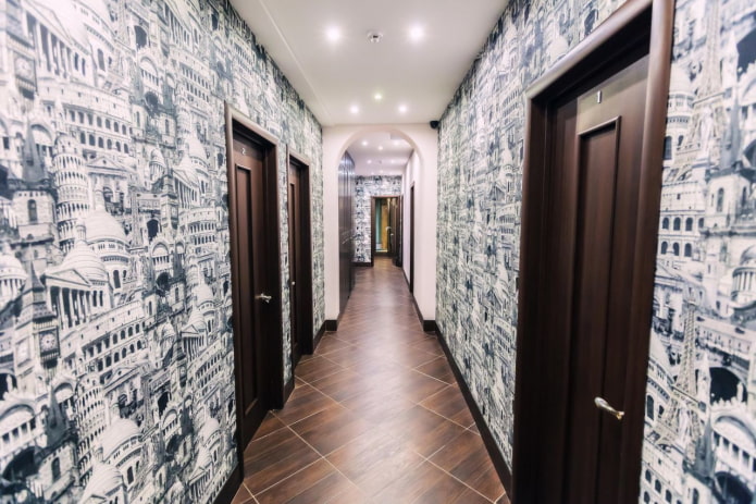 wallpaper with urban print in the corridor