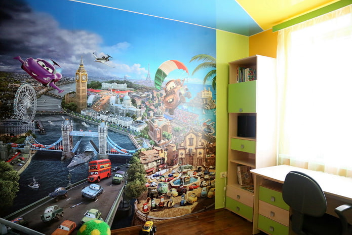wallpaper with the image of the city in the children's room