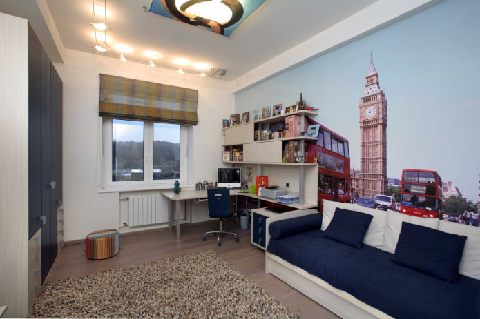 photomural depicting London in a teenager's room