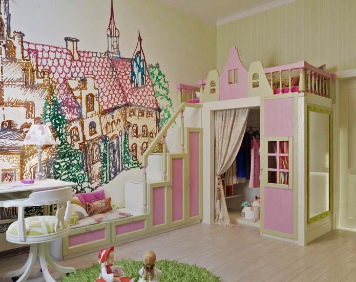 háttérkép a város képével a gyermekszobában