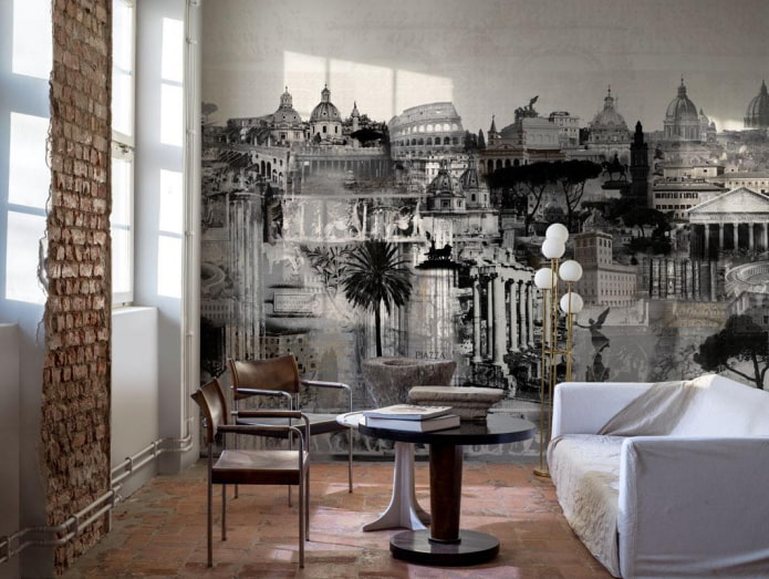 black and white wallpaper depicting the city