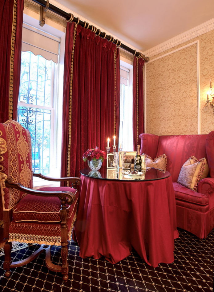 red velvet curtains in the interior