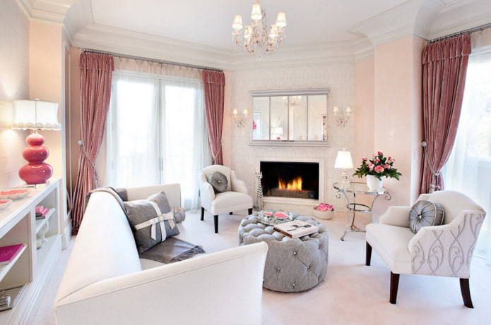 pink velvet curtains in the living room