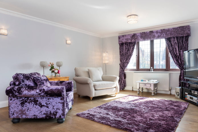 purple velvet curtains in the living room