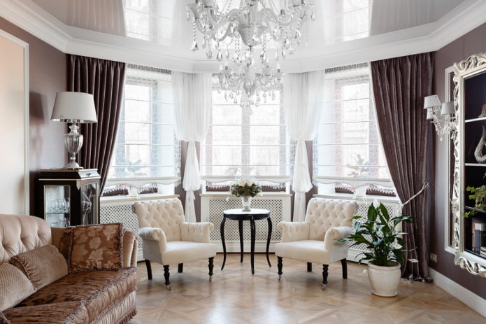 curtains on the bay window in a classic style