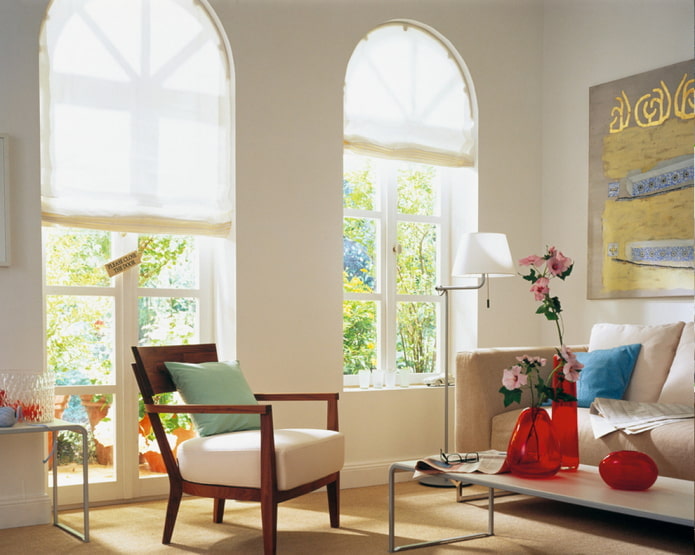 curtains on arched window openings