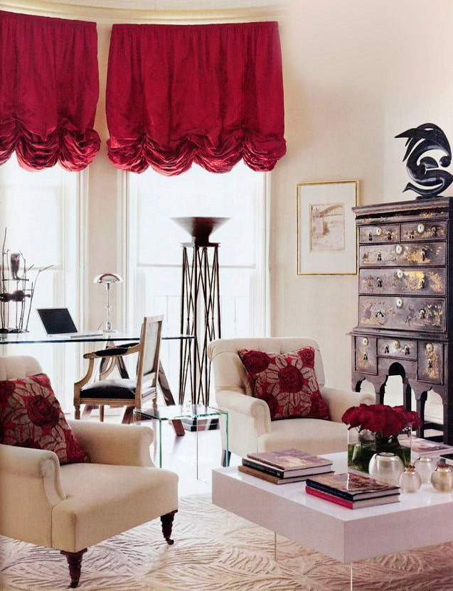 burgundy curtains in the living room