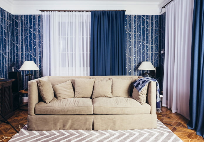 curtains in blue in the interior