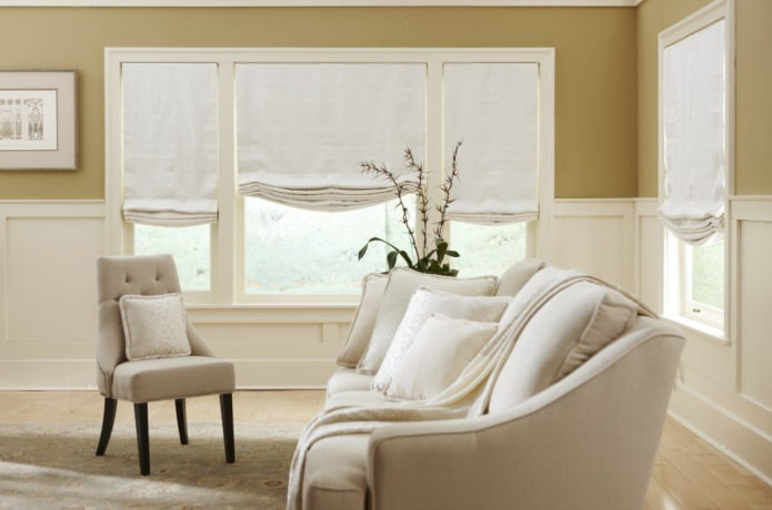 frameless roman curtains in the living room