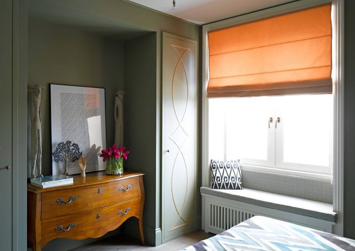 orange roman curtains in the interior
