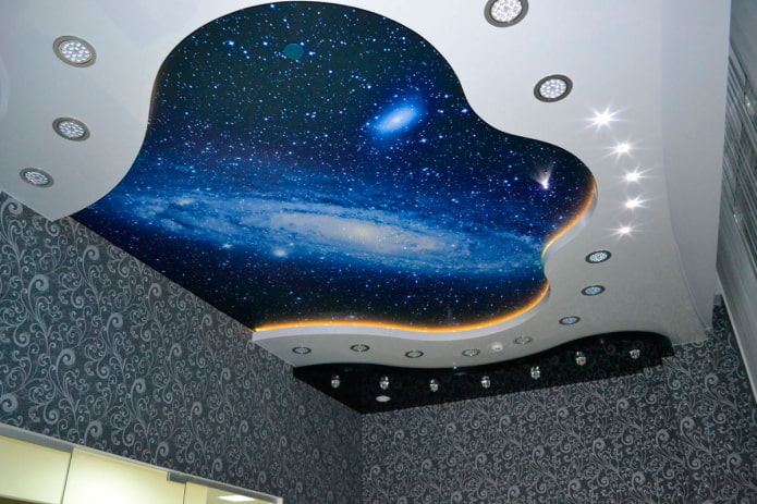 ceiling structure with the image of the galaxy