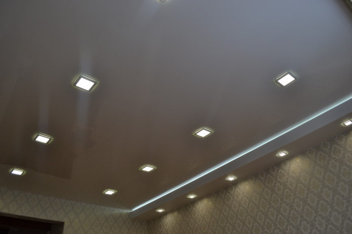 floating ceiling construction in satin