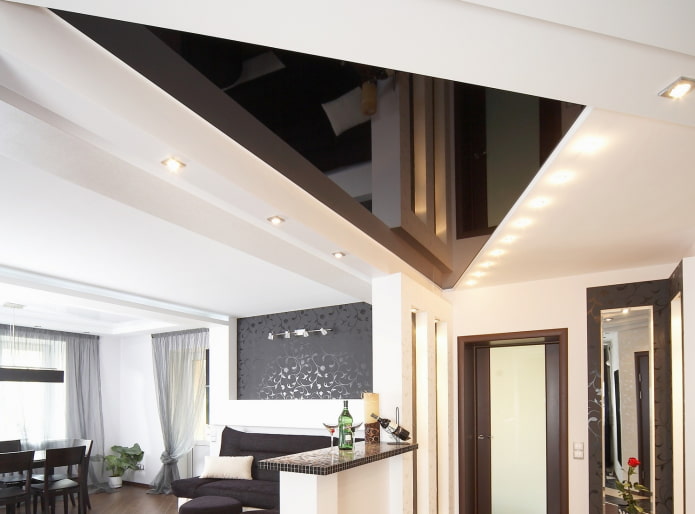 shaped plasterboard ceiling in the form of a triangle
