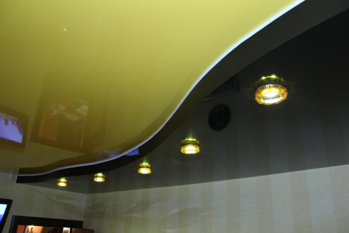 stretch ceiling structure in black and yellow