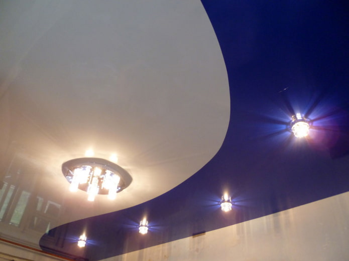 stretch ceiling structure in blue and white
