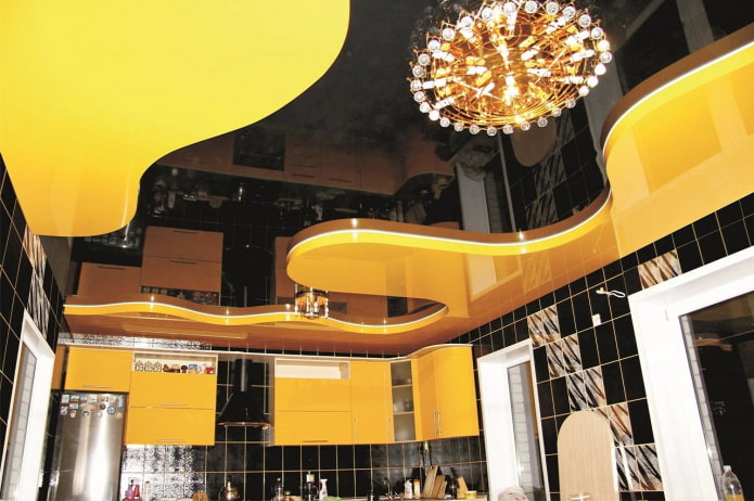 stretch ceiling structure in black and yellow