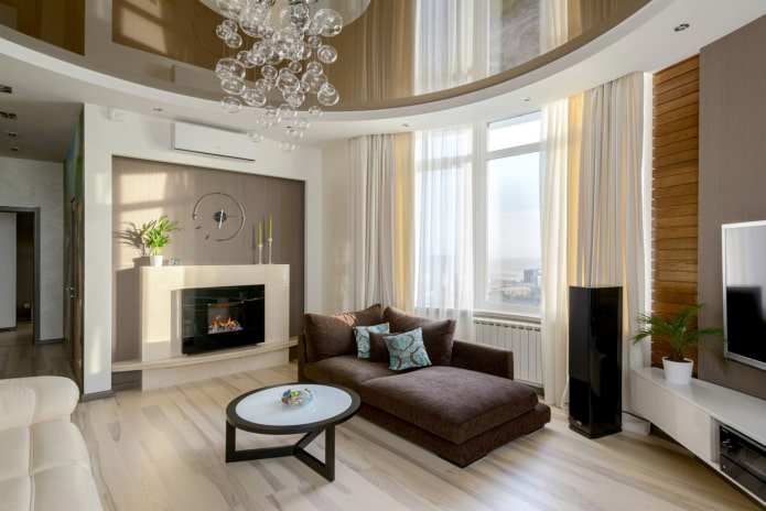 Gipskarton-Konstruktion mit Stretch-Leinwand im Wohnzimmer
