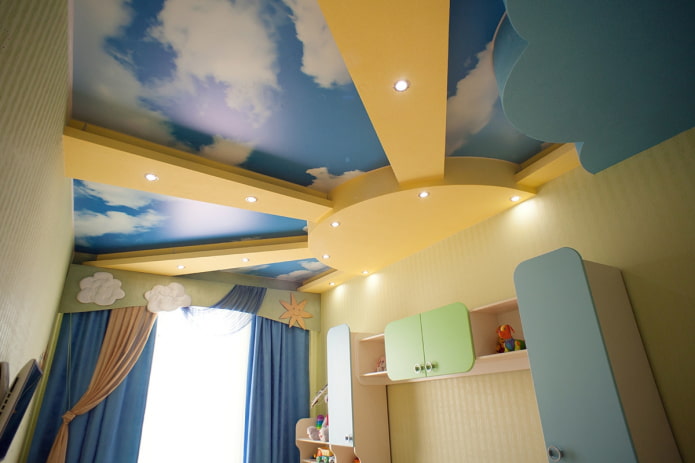 gypsum plasterboard construction with a stretch canvas in the nursery