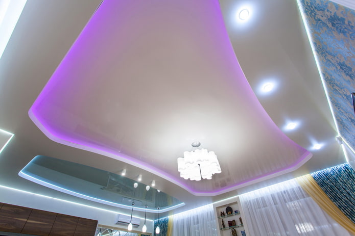 purple and neon ceiling lighting