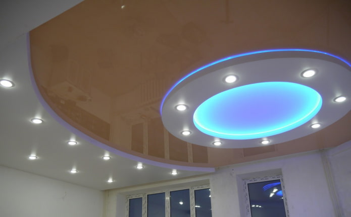 multi-level ceiling construction with different types of lighting