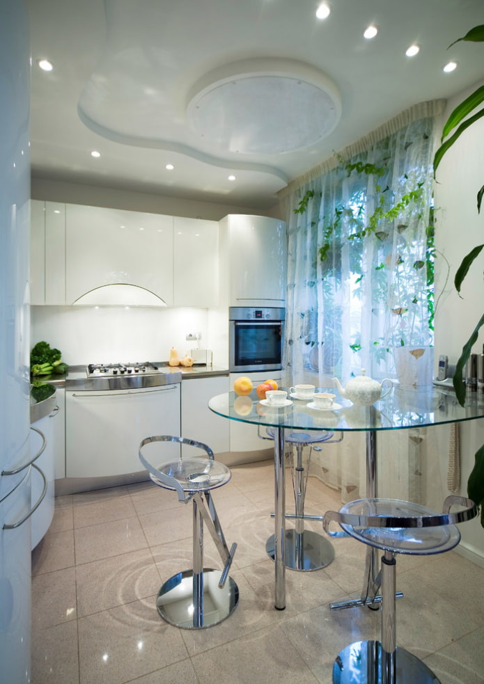 two-level design in the shape of a wave in the kitchen