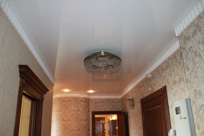 stretch ceiling structure with chandelier