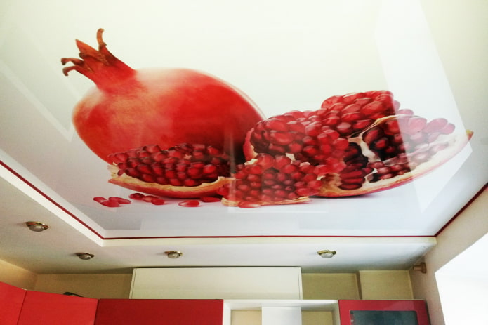 ceiling with a picture of a pomegranate in the kitchen