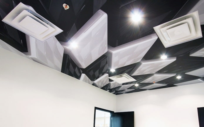 ceiling with the image of volumetric geometric objects