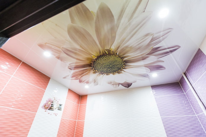 ceiling with photo printing in the bathroom