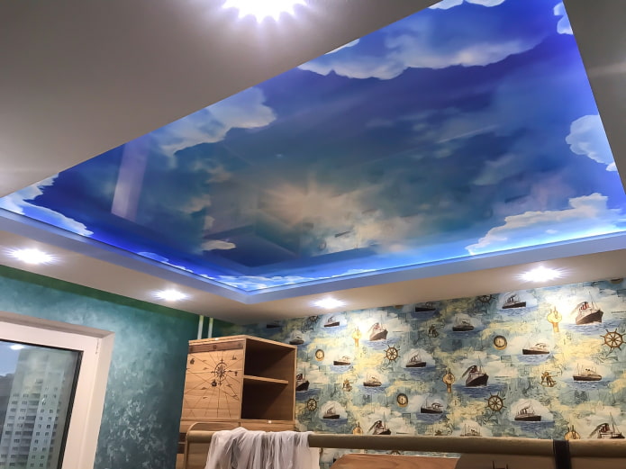 ceiling with a picture of the sky