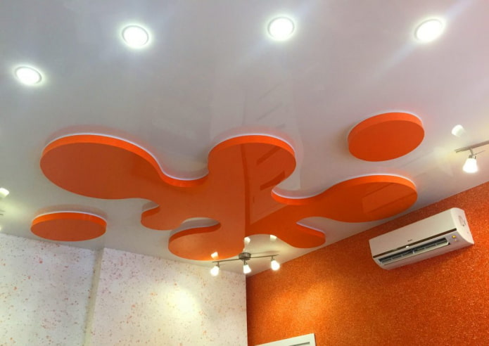 orange and white stretch ceiling structure