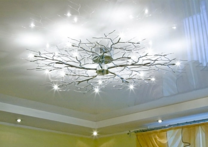 white stretch canvas with chandelier