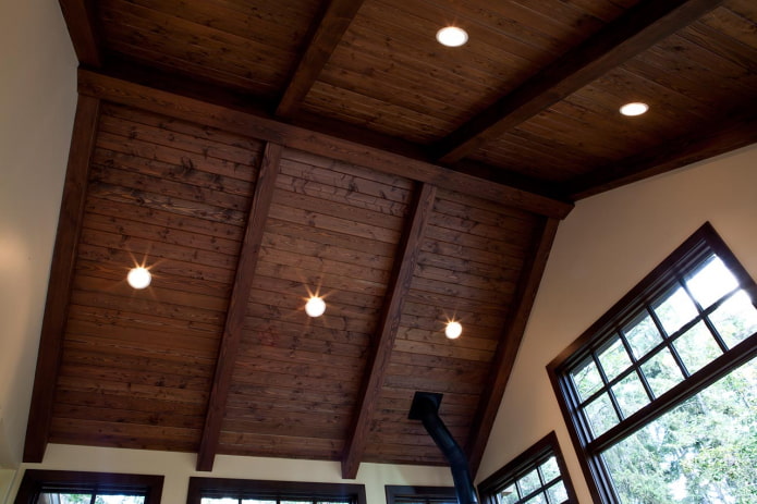ceiling lining with spotlights