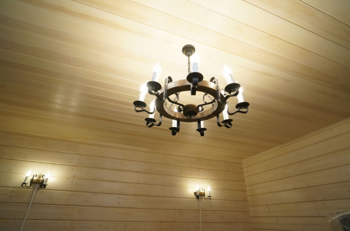 ceiling paneling with chandelier