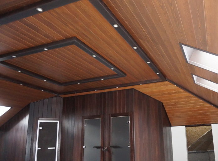 larch ceiling paneling in the interior