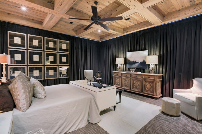 wooden coffered structure in the bedroom