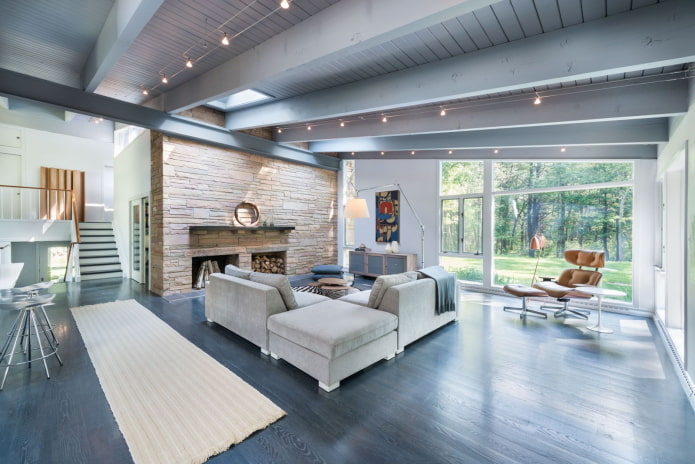 gray wood ceiling in the living room