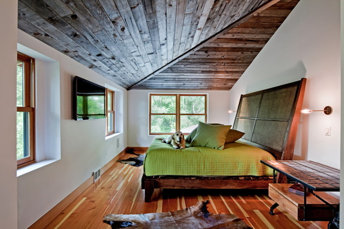 wood ceiling in the attic