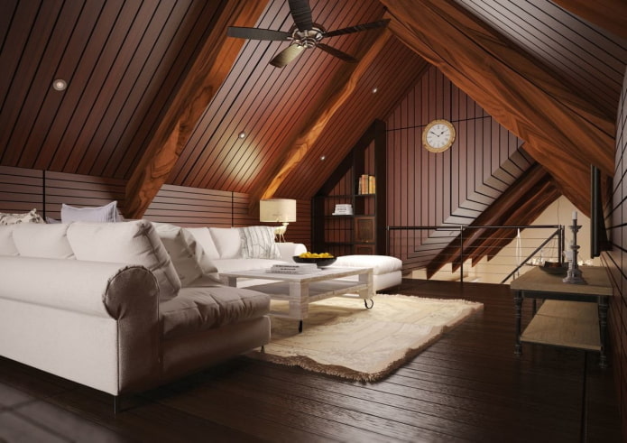 wood ceiling in the attic