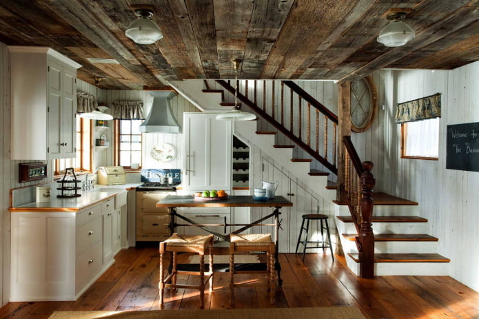 antique wood ceiling in the kitchen