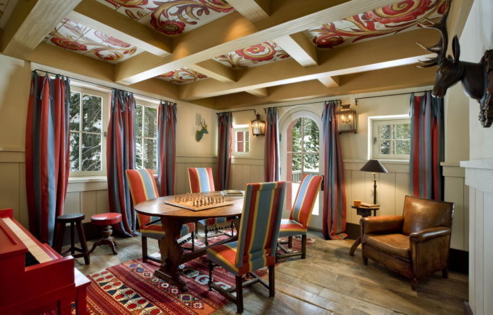 painted wooden ceiling in the dining room