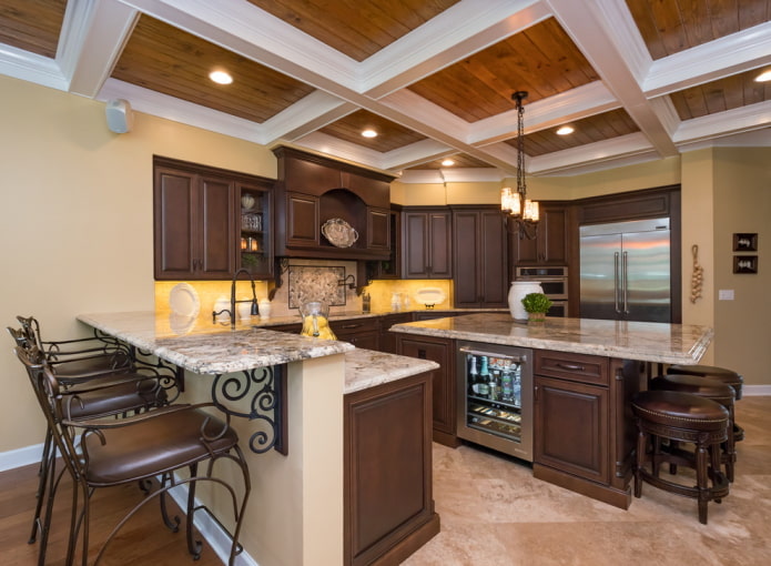 coffered ceiling structure in the kitchen