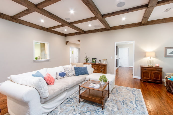 coffered ceiling structure in the living room