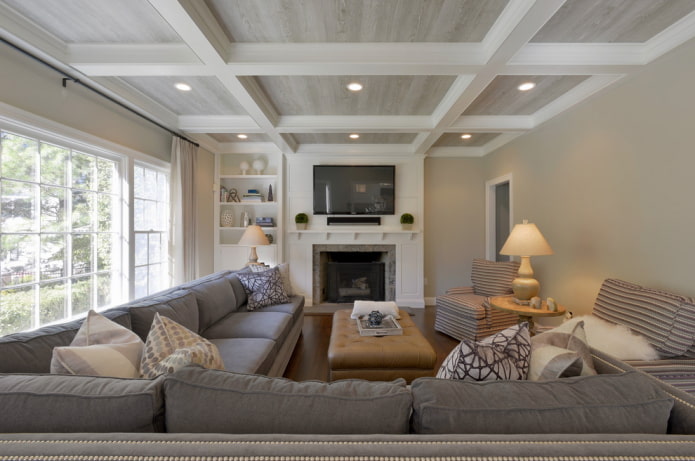 coffered ceiling structure in the living room